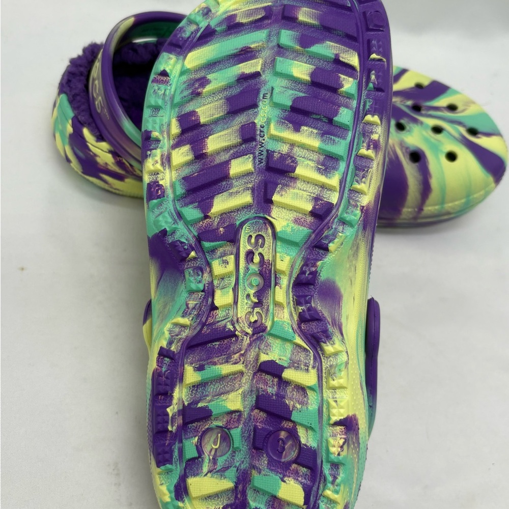 Crocs Classic Lined Clogs Girls Sz J3 Purple Teal Yellow Rubber Slip On Shoes - Picture 5 of 7